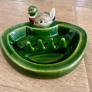 RARE Mid-20th Century Rosemeade Mallard Duck Figurine Green‎ Ashtray 5” AS IS